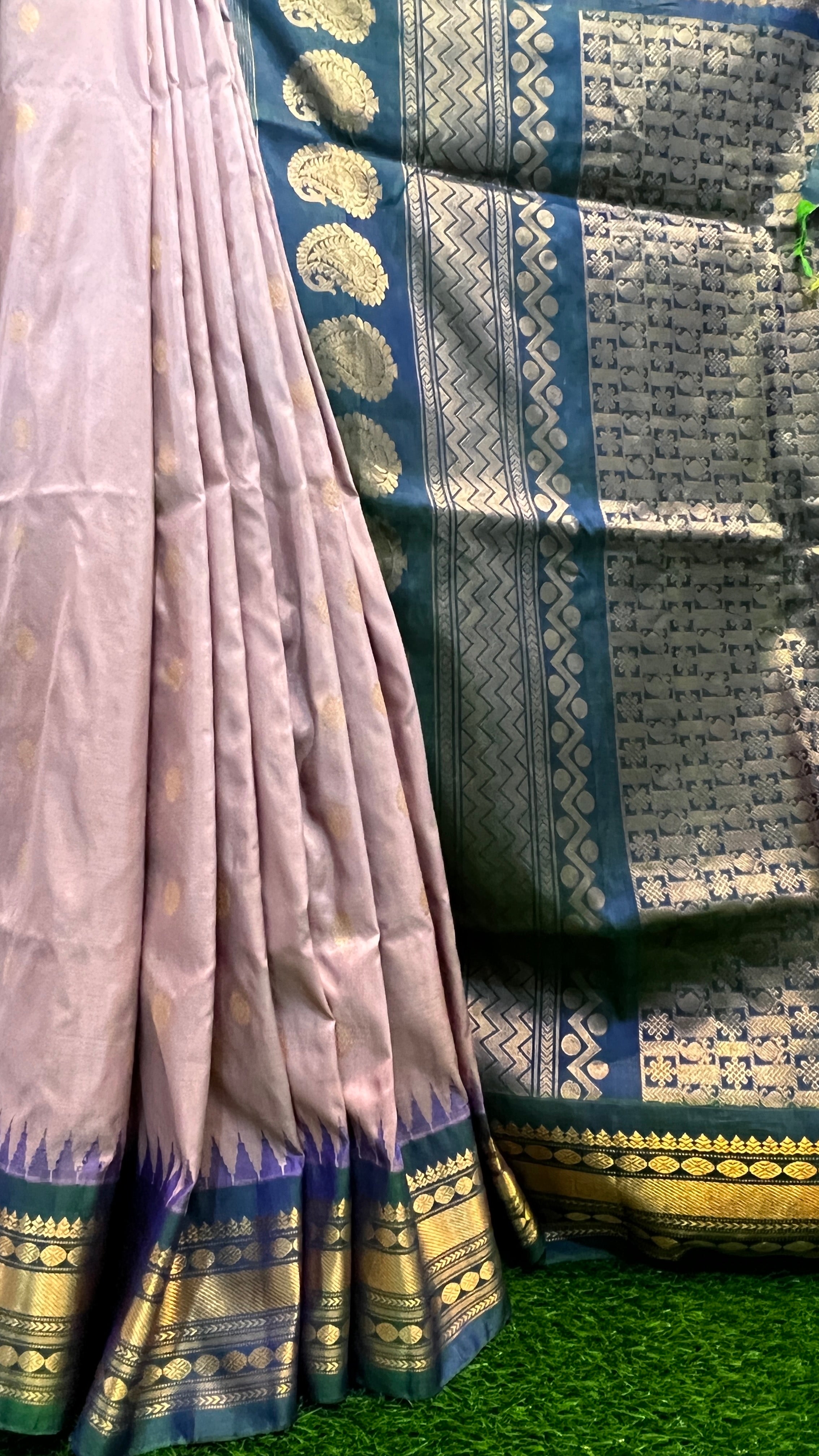 1000 Butta Peacock Blue Kanchipuram Handloom Silk Saree